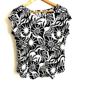 Nicole Miller Linen Nautilus Short Sleeve Tee Womens Large Beach Casual Classic